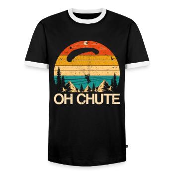 Parachute Fire Camp -Junkie -Parachutist - Men's Ringer Shirt - black/white - Front - AI Model Female 172 light (172cm) & AI Model Male 178 light (178cm)