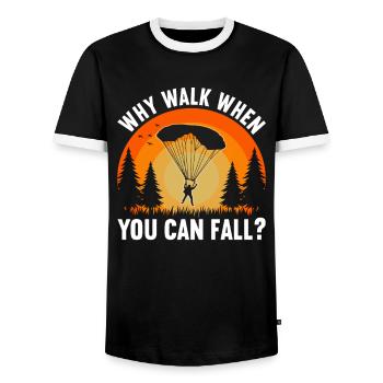 Parachute Fire Camp -Junkie -Parachutist - Men's Ringer Shirt - black/white - Front - AI Model Female 172 light (172cm) & AI Model Male 178 light (178cm)