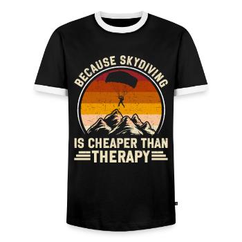 Parachute Fire Camp -Junkie -Parachutist - Men's Ringer Shirt - black/white - Front - AI Model Female 172 light (172cm) & AI Model Male 178 light (178cm)