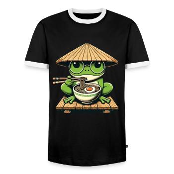 Frosch, Ramen, Japanische Nudeln, Lustiges Kawaii - Männer Kontrast-T-Shirt - Schwarz/Weiß - Vorne - AI Model Female 172 light (172cm) & AI Model Male 178 light (178cm)