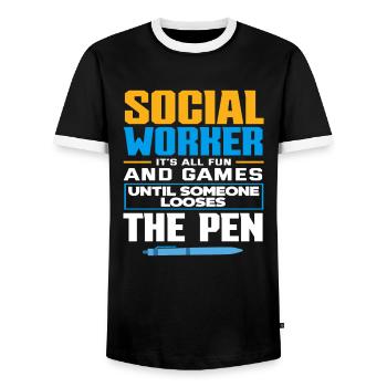 Social worker it's all fun until someone - Men's Ringer Shirt - black/white - Front - AI Model Female 172 light (172cm) & AI Model Male 178 light (178cm)