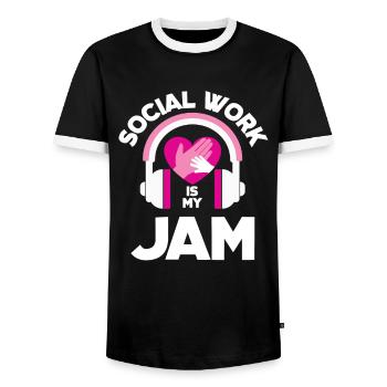Le travail social, c’est mon truc - T-shirt contrasté Homme - noir/blanc - Devant - AI Model Female 172 light (172cm) & AI Model Male 178 light (178cm)