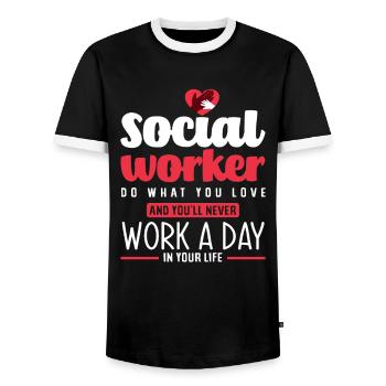 Social Worker: Do What You Love and You Will - Men's Ringer Shirt - black/white - Front - AI Model Female 172 light (172cm) & AI Model Male 178 light (178cm)