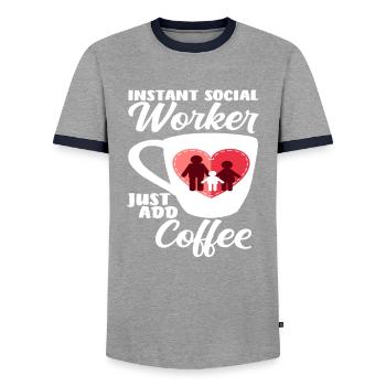 Travailleur social instantané Café simple - T-shirt contrasté Homme - gris/marine  - Devant - AI Model Female 172 light (172cm) & AI Model Male 178 light (178cm)