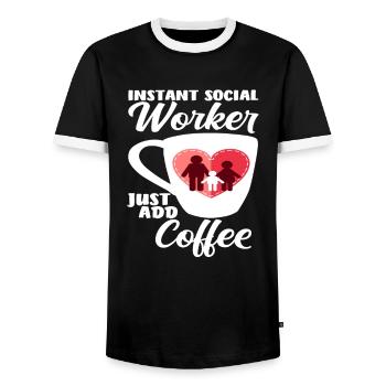 Instant Social Worker Simple Coffee - Men's Ringer Shirt - black/white - Front - AI Model Female 172 light (172cm) & AI Model Male 178 light (178cm)