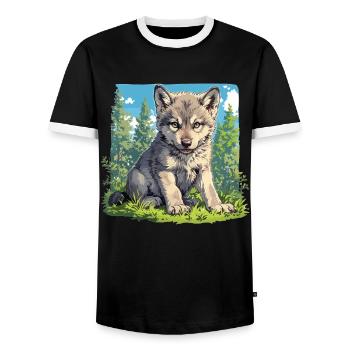 Wolves Wolf - Men's Ringer Shirt - black/white - Front - AI Model Female 172 light (172cm) & AI Model Male 178 light (178cm)
