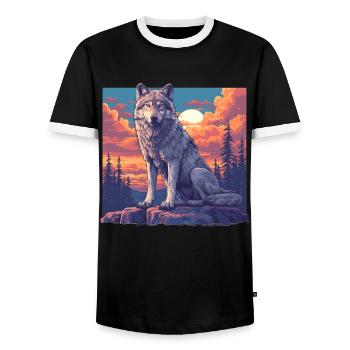 Wolves Wolf - Men's Ringer Shirt - black/white - Front - AI Model Female 172 light (172cm) & AI Model Male 178 light (178cm)