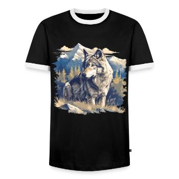 Wolves Wolf - Men's Ringer Shirt - black/white - Front - AI Model Female 172 light (172cm) & AI Model Male 178 light (178cm)
