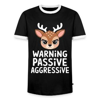 Warning Passive Aggressive Deer Cartoon - Men's Ringer Shirt - black/white - Front - AI Model Female 172 light (172cm) & AI Model Male 178 light (178cm)