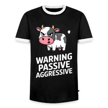 Warning Passive Aggressive Cow Cartoon Humor - Men's Ringer Shirt - black/white - Front - AI Model Female 172 light (172cm) & AI Model Male 178 light (178cm)