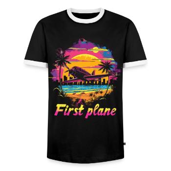 Meine Erste Flugreise Erstes Mal Fliegen - Männer Kontrast-T-Shirt - Schwarz/Weiß - Vorne - AI Model Female 172 light (172cm) & AI Model Male 178 light (178cm)