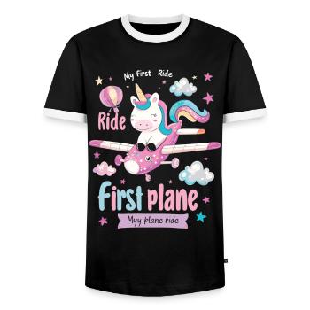 Meine Erste Flugreise Erstes Mal Fliegen - Männer Kontrast-T-Shirt - Schwarz/Weiß - Vorne - AI Model Female 172 light (172cm) & AI Model Male 178 light (178cm)