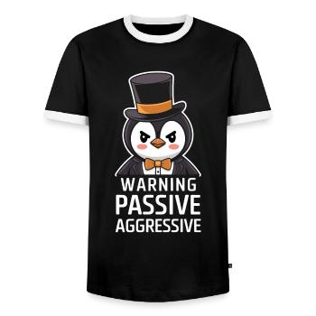Warning: Passive Aggressive Penguin with Cylinder - Men's Ringer Shirt - black/white - Front - AI Model Female 172 light (172cm) & AI Model Male 178 light (178cm)