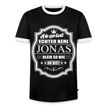 Absolut Echter Kerl Jonas Bleib So Wie Du Bist - Männer Kontrast-T-Shirt - Schwarz/Weiß - Vorne - AI Model Female 172 light (172cm) & AI Model Male 178 light (178cm)