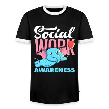 Social Work Awareness with Elephant - Men's Ringer Shirt - black/white - Front - AI Model Female 172 light (172cm) & AI Model Male 178 light (178cm)