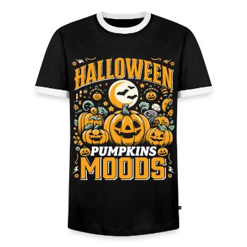 HALLOWEEN PUMPKIN MOODS Funny Halloween - Men's Ringer Shirt - black/white - Front - AI Model Female 172 light (172cm) & AI Model Male 178 light (178cm)