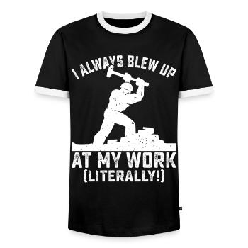 Funny day of house demolition, which I saw at my - Men's Ringer Shirt - black/white - Front - AI Model Female 172 light (172cm) & AI Model Male 178 light (178cm)