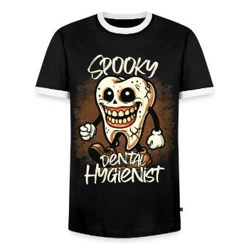 Spooky Dental Hygienist Halloween Tooth - Men's Ringer Shirt - black/white - Front - AI Model Female 172 light (172cm) & AI Model Male 178 light (178cm)
