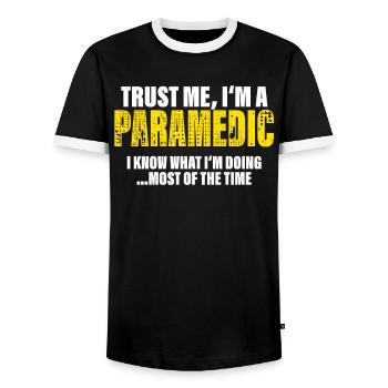 Trust Me I'm a Paramedic Fellow Gift - Men's Ringer Shirt - black/white - Front - AI Model Female 172 light (172cm) & AI Model Male 178 light (178cm)