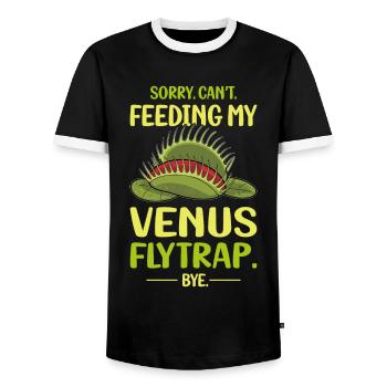 Venus Flytrap Carnivore Plant Design - Men's Ringer Shirt - black/white - Front - AI Model Female 172 light (172cm) & AI Model Male 178 light (178cm)