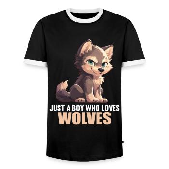 Wolves Wolf - Men's Ringer Shirt - black/white - Front - AI Model Female 172 light (172cm) & AI Model Male 178 light (178cm)