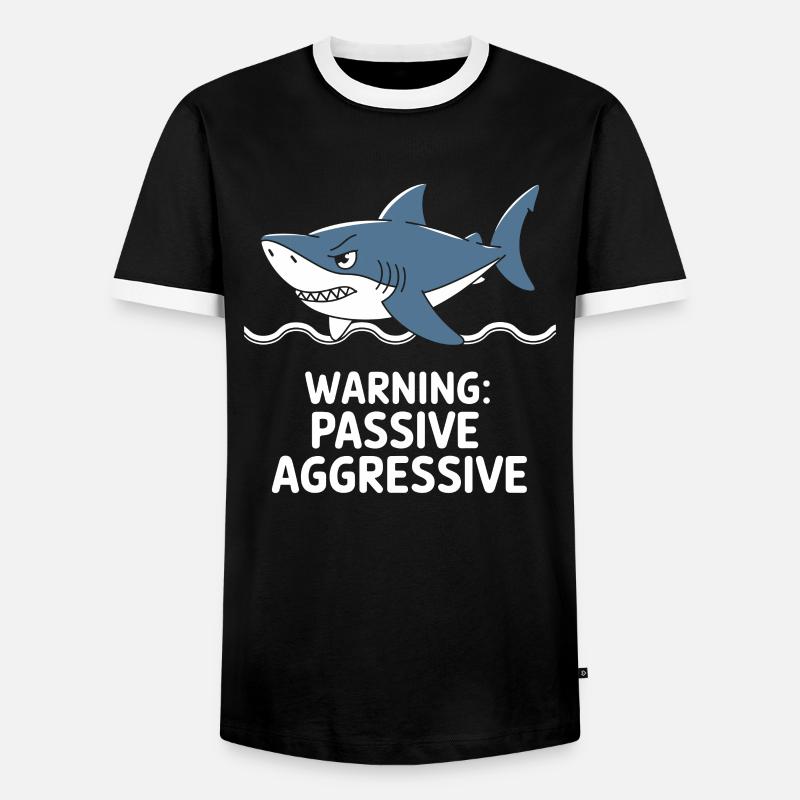 Caution: Passive Aggressive Shark - Men's Ringer Shirt - black/white