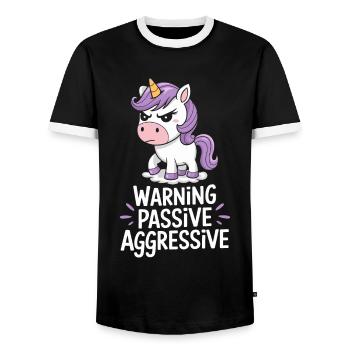 Caution Passive Aggressive Unicorn Humor - Men's Ringer Shirt - black/white - Front - AI Model Female 172 light (172cm) & AI Model Male 178 light (178cm)