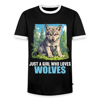 Wolves Wolf - Men's Ringer Shirt - black/white - Front - AI Model Female 172 light (172cm) & AI Model Male 178 light (178cm)