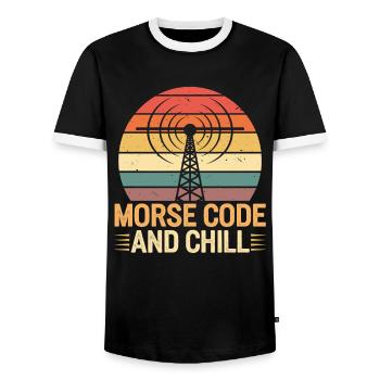 Amateurfunker Ham Radio Morse Code And Chill - Men's Ringer Shirt - black/white - Front - AI Model Female 172 light (172cm) & AI Model Male 178 light (178cm)