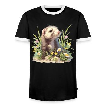 Ferret Frettchen - Men's Ringer Shirt - black/white - Front - AI Model Female 172 light (172cm) & AI Model Male 178 light (178cm)