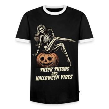 Funny Halloween Thick Thighs Vibes - Men's Ringer Shirt - black/white - Front - AI Model Female 172 light (172cm) & AI Model Male 178 light (178cm)
