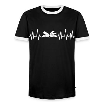 Livre Livres Bibliothèque Lecture Littérature Lire Livres - T-shirt contrasté Homme - noir/blanc - Devant - AI Model Female 172 light (172cm) & AI Model Male 178 light (178cm)