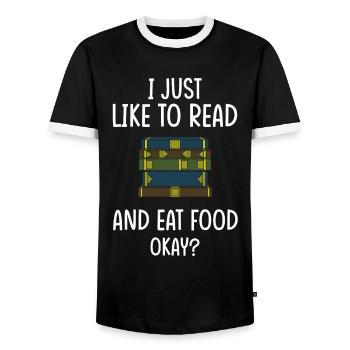 Book Books Library Reading Literature Read Books - Men's Ringer Shirt - black/white - Front - AI Model Female 172 light (172cm) & AI Model Male 178 light (178cm)