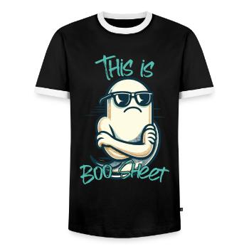 Funny Halloween : Ghost Boo Sheet - T-shirt contrasté Homme - noir/blanc - Devant - AI Model Female 172 light (172cm) & AI Model Male 178 light (178cm)
