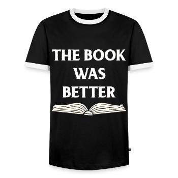 Book Books Library Reading Literature Read Books - Men's Ringer Shirt - black/white - Front - AI Model Female 172 light (172cm) & AI Model Male 178 light (178cm)