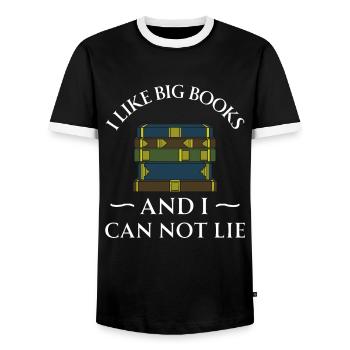 Book Books Library Reading Literature Read Books - Men's Ringer Shirt - black/white - Front - AI Model Female 172 light (172cm) & AI Model Male 178 light (178cm)