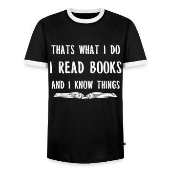 Book Books Library Reading Literature Read Books - Men's Ringer Shirt - black/white - Front - AI Model Female 172 light (172cm) & AI Model Male 178 light (178cm)