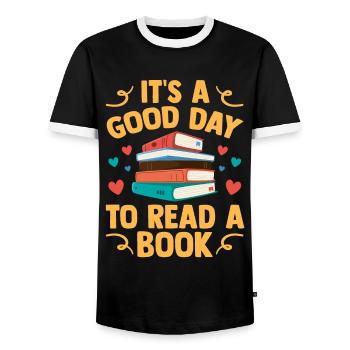 Book Books Library Reading Literature Read Books - Men's Ringer Shirt - black/white - Front - AI Model Female 172 light (172cm) & AI Model Male 178 light (178cm)
