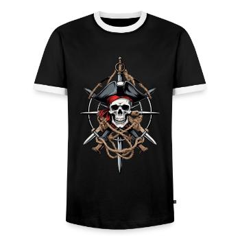 Lustiges Piraten Outfit Jolly Roger Design - Männer Kontrast-T-Shirt - Schwarz/Weiß - Vorne - AI Model Female 172 light (172cm) & AI Model Male 178 light (178cm)