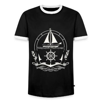 Sailing Adventure Captain Explorer Design - Men's Ringer Shirt - black/white - Front - AI Model Female 172 light (172cm) & AI Model Male 178 light (178cm)