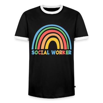 Travail social Texte arc-en-ciel - T-shirt contrasté Homme - noir/blanc - Devant - AI Model Female 172 light (172cm) & AI Model Male 178 light (178cm)