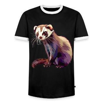 Ferret Frettchen - Men's Ringer Shirt - black/white - Front - AI Model Female 172 light (172cm) & AI Model Male 178 light (178cm)