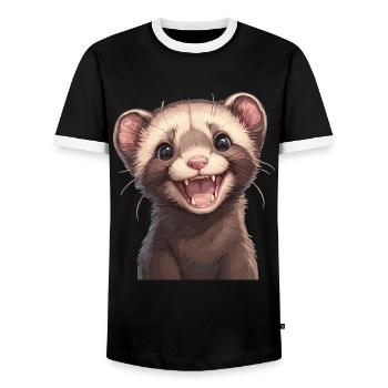 Ferret Frettchen - Men's Ringer Shirt - black/white - Front - AI Model Female 172 light (172cm) & AI Model Male 178 light (178cm)