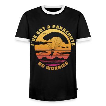 I've Got a Parachute – No Worries - Men's Ringer Shirt - black/white - Front - AI Model Female 172 light (172cm) & AI Model Male 178 light (178cm)