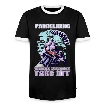 Paragliding – Where Dreams Take Off - Men's Ringer Shirt - black/white - Front - AI Model Female 172 light (172cm) & AI Model Male 178 light (178cm)
