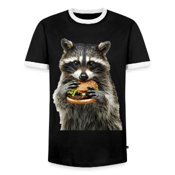 Raccoon - Men's Ringer Shirt - black/white - Front - AI Model Female 172 light (172cm) & AI Model Male 178 light (178cm)