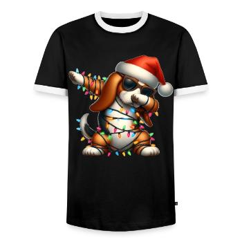 Polka Dot Basset Hound Chien Lunettes de soleil Cute W - T-shirt contrasté Homme - noir/blanc - Devant - AI Model Female 172 light (172cm) & AI Model Male 178 light (178cm)