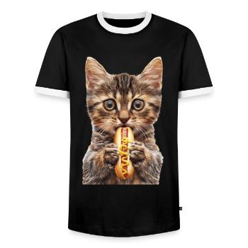 Katze - Männer Kontrast-T-Shirt - Schwarz/Weiß - Vorne - AI Model Female 172 light (172cm) & AI Model Male 178 light (178cm)