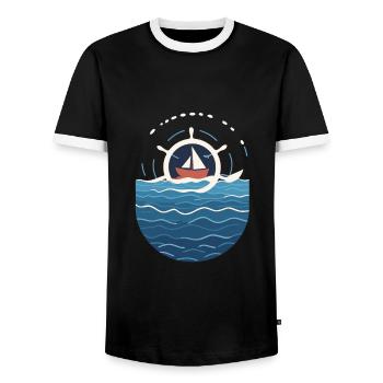Captain on the high seas with boat motif - Men's Ringer Shirt - black/white - Front - AI Model Female 172 light (172cm) & AI Model Male 178 light (178cm)