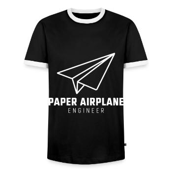 Avion en papier disant blague Avion en papier cadeau - T-shirt contrasté Homme - noir/blanc - Devant - AI Model Female 172 light (172cm) & AI Model Male 178 light (178cm)